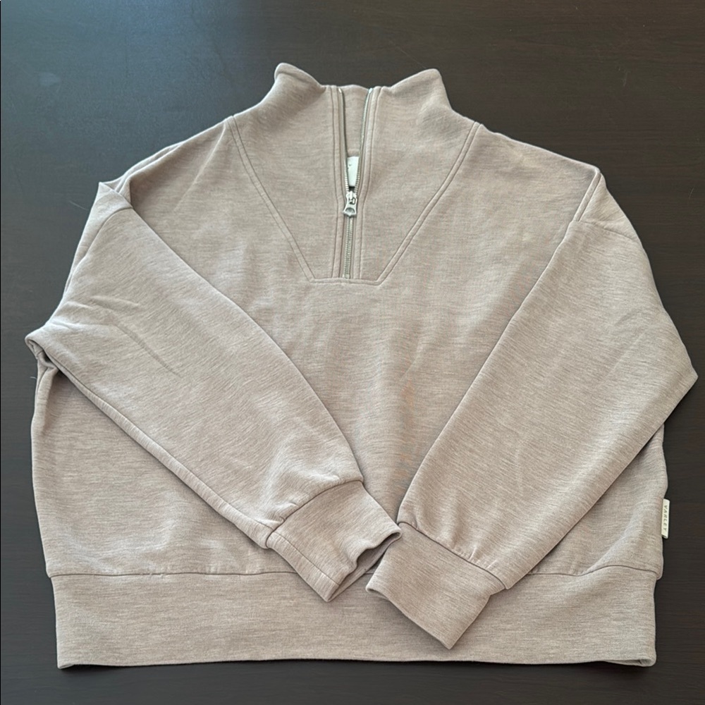 Varley Gray Cowl Neck Sweater with Quarter-Zip